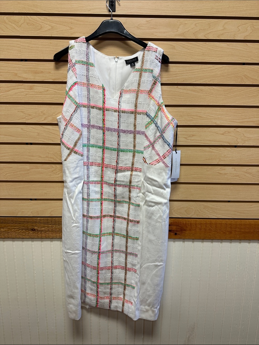 Carlisle White Sleeveless Shift Dress with Multicolor Windowpane